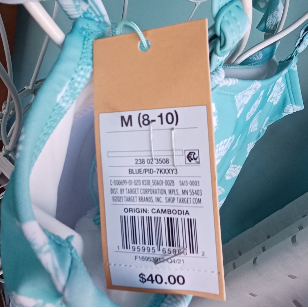 NWT Kona Sol by Target Aqua & White Shell Print 1 Piece Swimsuit - Women's Sz M - Picture 3 of 8